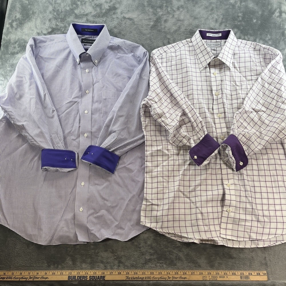 Paul Frederick Men's Non-Iron Cotton 17/32 Purple and White Shirts -‎ Quantity 2